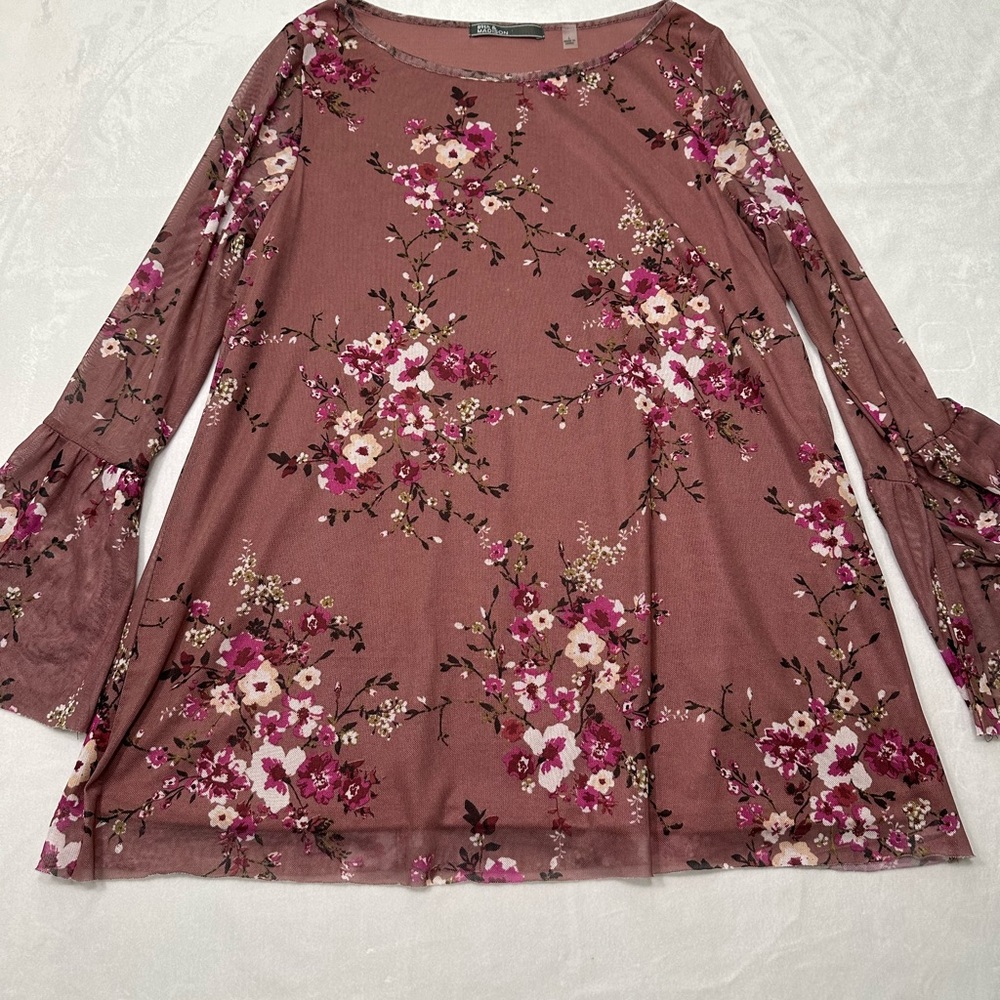 89th & Madison Purple And Pink Floral Long Sleeve Blouse‎ Size Large